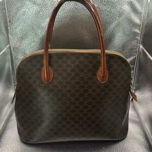 Celine Alma Top Handle Shoulder Bag Brown Triomphe Signature Logo Print